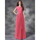 Modern Bateau Lace Sleeveless Long Chiffon Bridesmaid Dresses