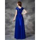 Modern Bateau Lace Sleeveless Long Chiffon Bridesmaid Dresses