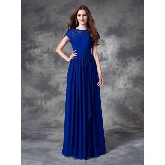 Modern Bateau Lace Sleeveless Long Chiffon Bridesmaid Dresses
