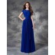 Modern Bateau Lace Sleeveless Long Chiffon Bridesmaid Dresses
