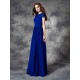 Modern Bateau Lace Sleeveless Long Chiffon Bridesmaid Dresses