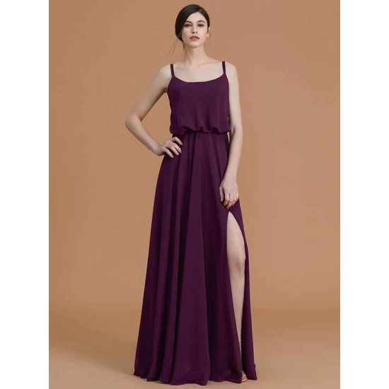 Charming Spaghetti Straps Sleeveless Ruffles Chiffon Bridesmaid Dresses