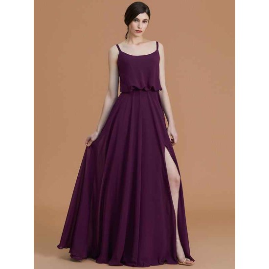 Charming Spaghetti Straps Sleeveless Ruffles Chiffon Bridesmaid Dresses