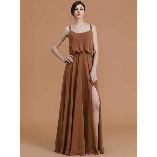 Charming Spaghetti Straps Sleeveless Ruffles Chiffon Bridesmaid Dresses