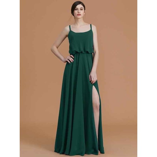 Charming Spaghetti Straps Sleeveless Ruffles Chiffon Bridesmaid Dresses
