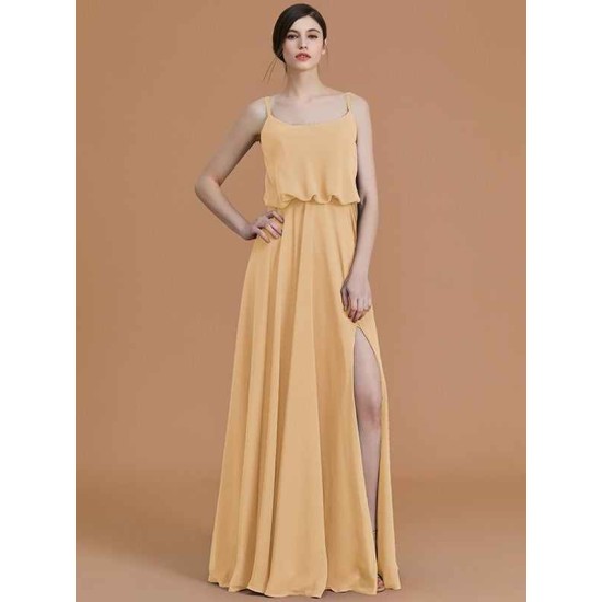 Charming Spaghetti Straps Sleeveless Ruffles Chiffon Bridesmaid Dresses