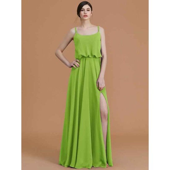 Charming Spaghetti Straps Sleeveless Ruffles Chiffon Bridesmaid Dresses