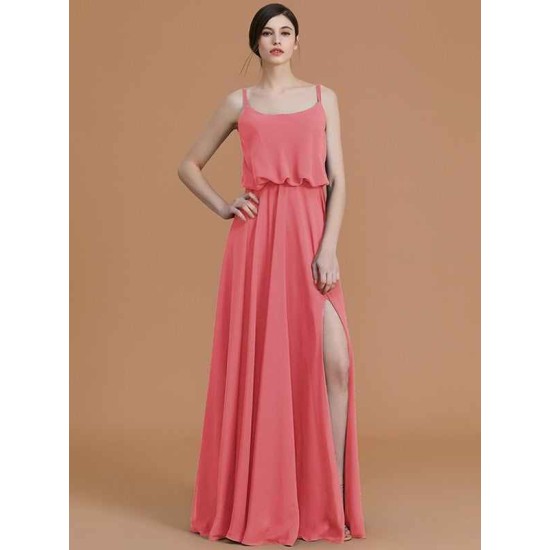 Charming Spaghetti Straps Sleeveless Ruffles Chiffon Bridesmaid Dresses