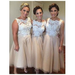 Gorgeous Sweetheart Sleeveless Applique Tulle Knee-Length Bridesmaid Dresses