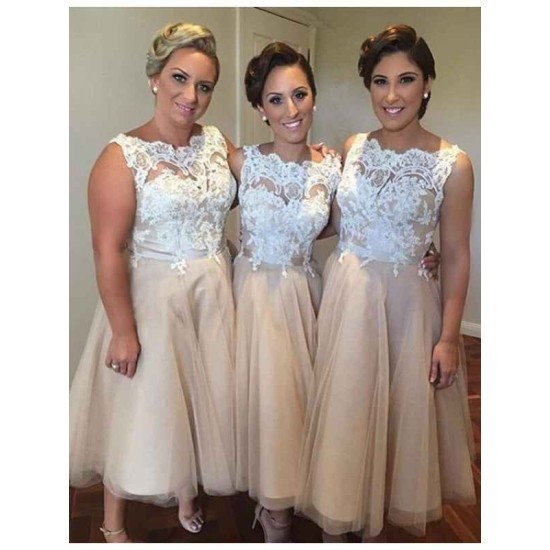 Gorgeous Sweetheart Sleeveless Applique Tulle Knee-Length Bridesmaid Dresses