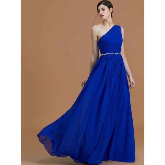 Classy Sleeveless One Shoulders Beading Chiffon Bridesmaid Dresses