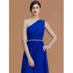 Classy Sleeveless One Shoulders Beading Chiffon Bridesmaid Dresses
