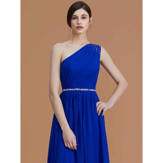 Classy Sleeveless One Shoulders Beading Chiffon Bridesmaid Dresses