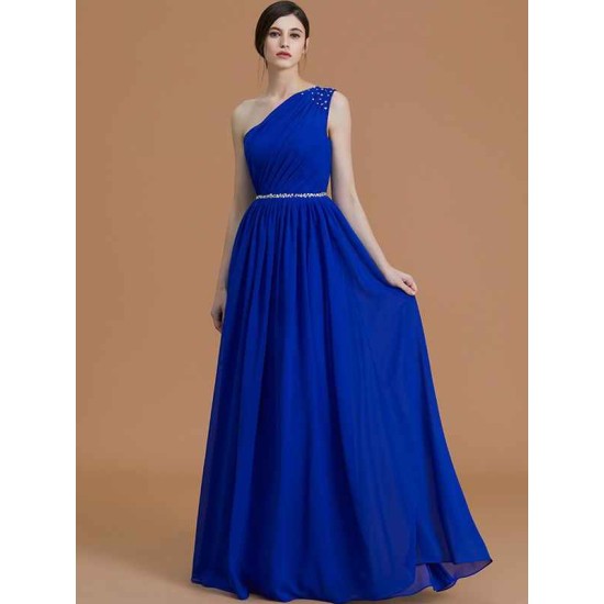 Classy Sleeveless One Shoulders Beading Chiffon Bridesmaid Dresses