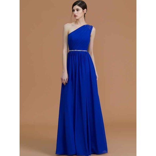Classy Sleeveless One Shoulders Beading Chiffon Bridesmaid Dresses