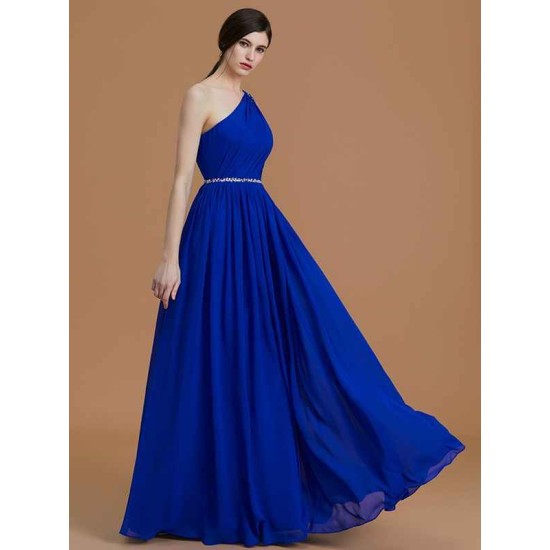 Classy Sleeveless One Shoulders Beading Chiffon Bridesmaid Dresses