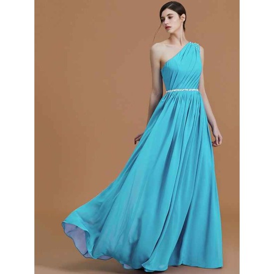 Classy Sleeveless One Shoulders Beading Chiffon Bridesmaid Dresses