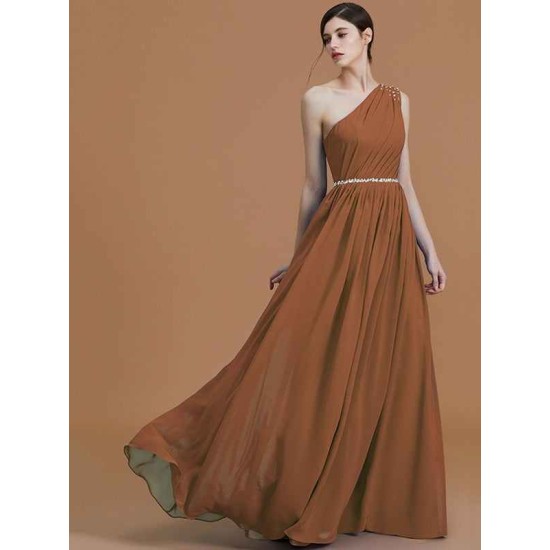 Classy Sleeveless One Shoulders Beading Chiffon Bridesmaid Dresses