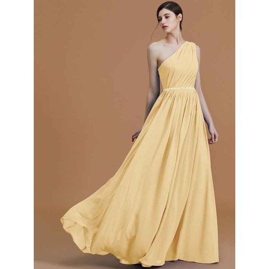 Classy Sleeveless One Shoulders Beading Chiffon Bridesmaid Dresses