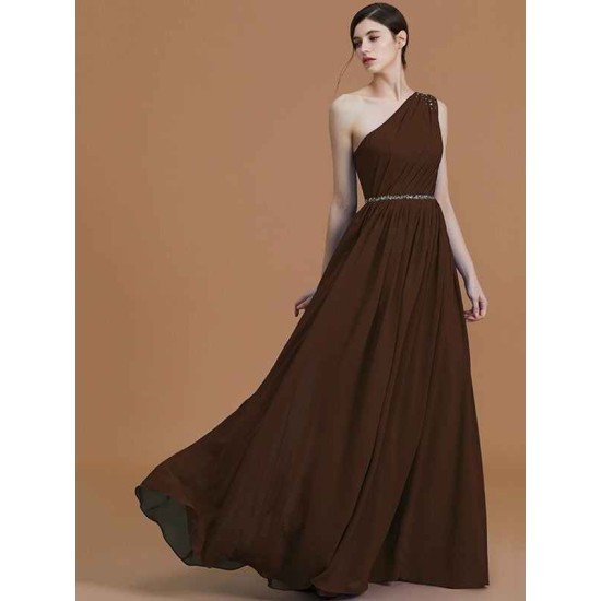 Classy Sleeveless One Shoulders Beading Chiffon Bridesmaid Dresses
