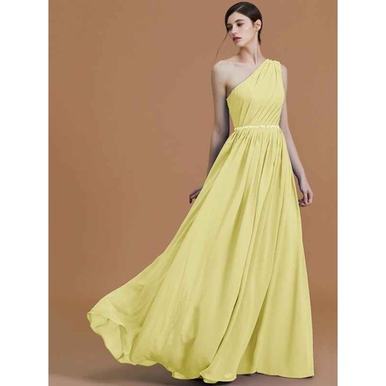 Classy Sleeveless One Shoulders Beading Chiffon Bridesmaid Dresses