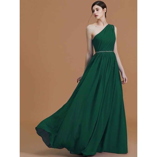 Classy Sleeveless One Shoulders Beading Chiffon Bridesmaid Dresses