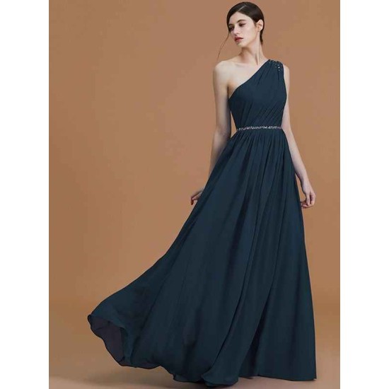Classy Sleeveless One Shoulders Beading Chiffon Bridesmaid Dresses