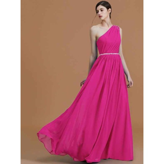 Classy Sleeveless One Shoulders Beading Chiffon Bridesmaid Dresses