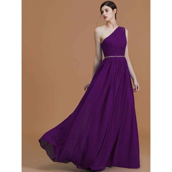Classy Sleeveless One Shoulders Beading Chiffon Bridesmaid Dresses