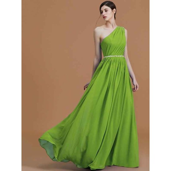 Classy Sleeveless One Shoulders Beading Chiffon Bridesmaid Dresses