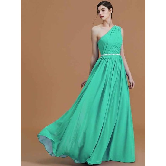 Classy Sleeveless One Shoulders Beading Chiffon Bridesmaid Dresses