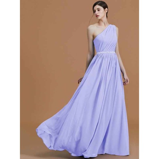 Classy Sleeveless One Shoulders Beading Chiffon Bridesmaid Dresses