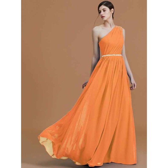 Classy Sleeveless One Shoulders Beading Chiffon Bridesmaid Dresses