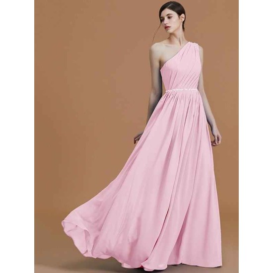 Classy Sleeveless One Shoulders Beading Chiffon Bridesmaid Dresses