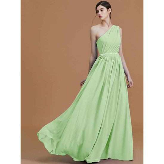 Classy Sleeveless One Shoulders Beading Chiffon Bridesmaid Dresses