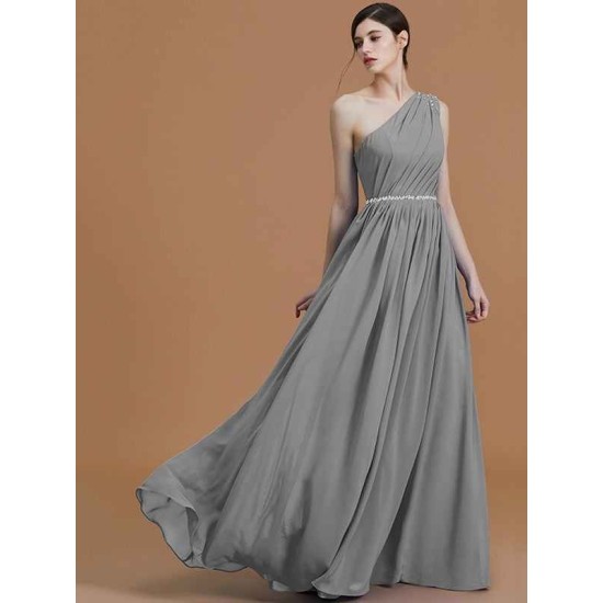 Classy Sleeveless One Shoulders Beading Chiffon Bridesmaid Dresses