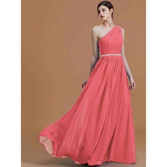 Classy Sleeveless One Shoulders Beading Chiffon Bridesmaid Dresses