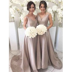 V-Neck Elegant Sleeveless Taffeta Bridesmaid Dresses
