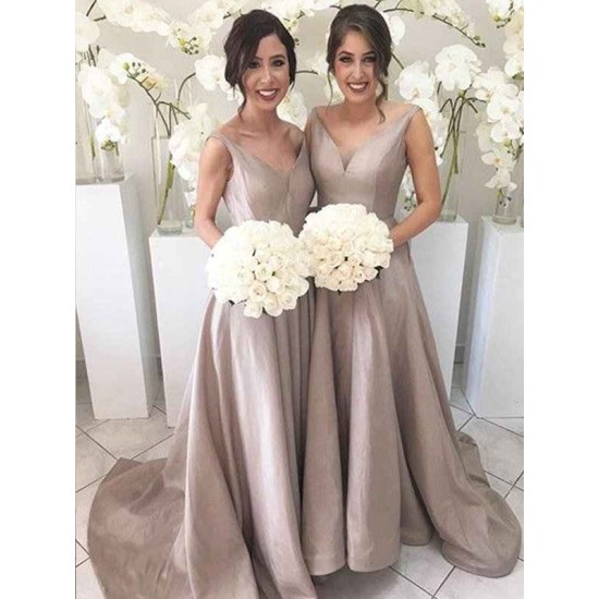 V-Neck Elegant Sleeveless Taffeta Bridesmaid Dresses