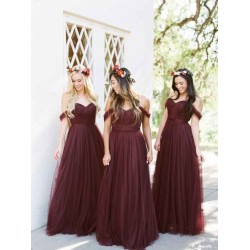 Gorgeous Tulle Ruffles Off-the-Shoulder Sleeveless Bridesmaid Dresses