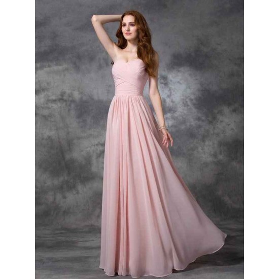 Gorgeous Sweetheart Sleeveless Ruched Long Chiffon Bridesmaid Dresses
