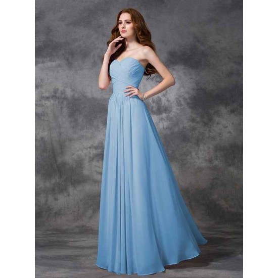 Gorgeous Sweetheart Sleeveless Ruched Long Chiffon Bridesmaid Dresses