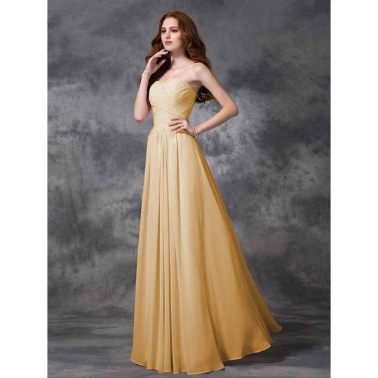 Gorgeous Sweetheart Sleeveless Ruched Long Chiffon Bridesmaid Dresses