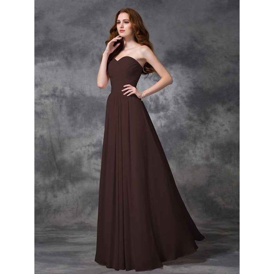 Gorgeous Sweetheart Sleeveless Ruched Long Chiffon Bridesmaid Dresses