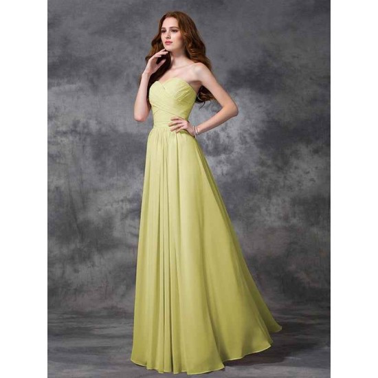 Gorgeous Sweetheart Sleeveless Ruched Long Chiffon Bridesmaid Dresses