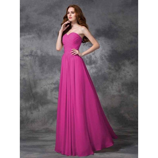Gorgeous Sweetheart Sleeveless Ruched Long Chiffon Bridesmaid Dresses