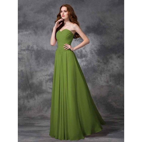 Gorgeous Sweetheart Sleeveless Ruched Long Chiffon Bridesmaid Dresses