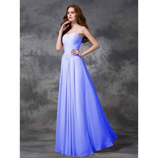 Gorgeous Sweetheart Sleeveless Ruched Long Chiffon Bridesmaid Dresses