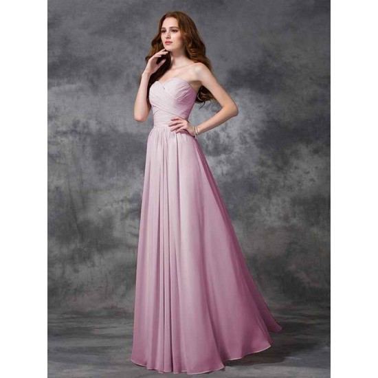 Gorgeous Sweetheart Sleeveless Ruched Long Chiffon Bridesmaid Dresses