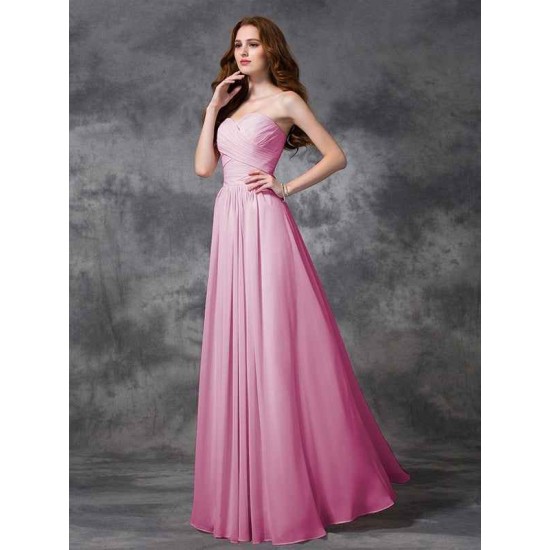 Gorgeous Sweetheart Sleeveless Ruched Long Chiffon Bridesmaid Dresses